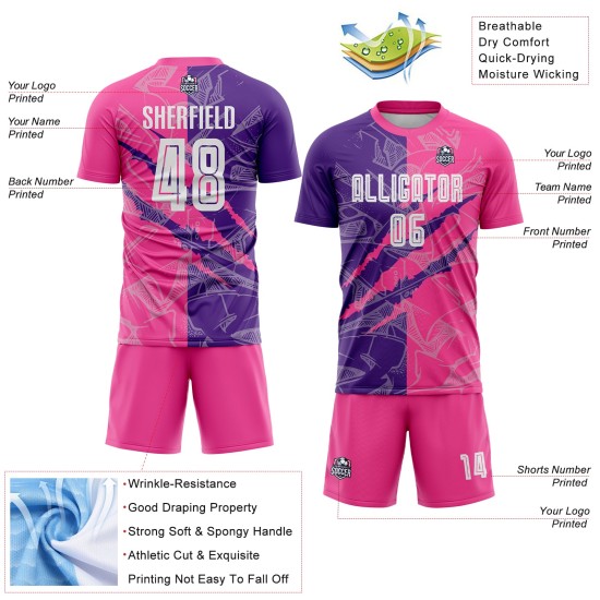 Benutzerdefinierte Graffiti Muster Lila-Rosa Scratch Sublimation Fußball Uniform Jersey Benutzerdefinierte Graffiti Muster Lila-Rosa Scratch Sublimation Fußball Uniform Jersey