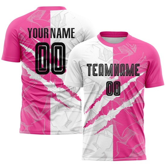Benutzerdefinierte Graffiti Muster Schwarz-Rosa Scratch Sublimation Fußball Uniform Jersey Benutzerdefinierte Graffiti Muster Schwarz-Rosa Scratch Sublimation Fußball Uniform Jersey