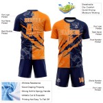 Benutzerdefinierte Graffiti Muster Bay Orange-Navy Scratch Sublimation Fußball Uniform Trikot Benutzerdefinierte Graffiti Muster Bay Orange-Navy Scratch Sublimation Fußball Uniform Trikot