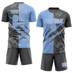 Benutzerdefinierte Graffiti Muster Hellblau-Stahlgrau Scratch Sublimation Fußball Uniform Jersey Benutzerdefinierte Graffiti Muster Hellblau-Stahlgrau Scratch Sublimation Fußball Uniform Jersey