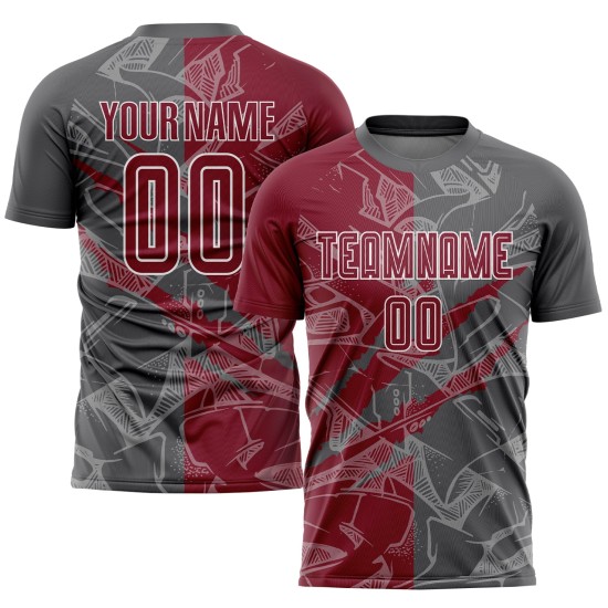 Benutzerdefinierte Graffiti Muster Crimson-Steel Grau Scratch Sublimation Fußball Uniform Jersey Benutzerdefinierte Graffiti Muster Crimson-Steel Grau Scratch Sublimation Fußball Uniform Jersey