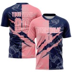 Benutzerdefinierte Graffiti Muster Medium Rosa-Navy Scratch Sublimation Fußball Uniform Trikot Benutzerdefinierte Graffiti Muster Medium Rosa-Navy Scratch Sublimation Fußball Uniform Trikot