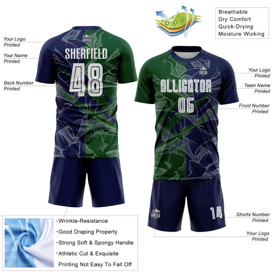 Benutzerdefinierte Graffiti Muster Grün-Navy Scratch Sublimation Fußball Uniform Trikot Benutzerdefinierte Graffiti Muster Grün-Navy Scratch Sublimation Fußball Uniform Trikot