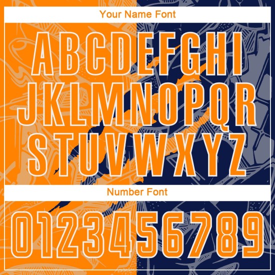 Benutzerdefinierte Graffiti Muster Bay Orange-Navy Scratch Sublimation Fußball Uniform Trikot Benutzerdefinierte Graffiti Muster Bay Orange-Navy Scratch Sublimation Fußball Uniform Trikot
