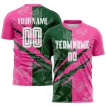 Benutzerdefinierte Graffiti Muster Grün-Rosa Scratch Sublimation Fußball Uniform Jersey Benutzerdefinierte Graffiti Muster Grün-Rosa Scratch Sublimation Fußball Uniform Jersey