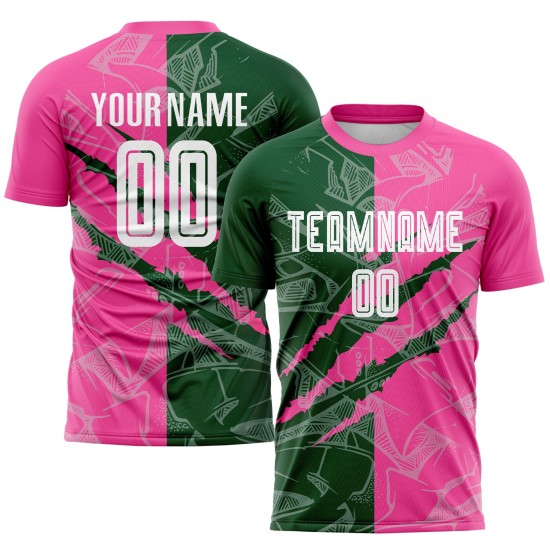 Benutzerdefinierte Graffiti Muster Grün-Rosa Scratch Sublimation Fußball Uniform Jersey Benutzerdefinierte Graffiti Muster Grün-Rosa Scratch Sublimation Fußball Uniform Jersey