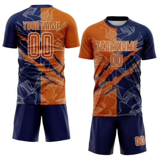 Benutzerdefinierte Graffiti Muster Texas Orange-Navy Scratch Sublimation Fußball Uniform Jersey Benutzerdefinierte Graffiti Muster Texas Orange-Navy Scratch Sublimation Fußball Uniform Jersey