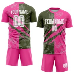 Benutzerdefinierte Graffiti Muster Oliv-Pink Scratch Sublimation Fußball Uniform Trikot