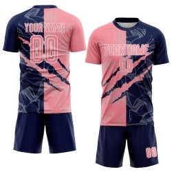 Benutzerdefinierte Graffiti Muster Medium Rosa-Navy Scratch Sublimation Fußball Uniform Trikot Benutzerdefinierte Graffiti Muster Medium Rosa-Navy Scratch Sublimation Fußball Uniform Trikot