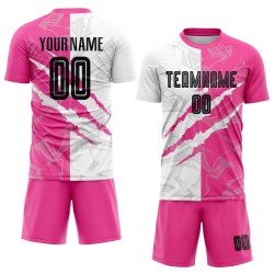 Benutzerdefinierte Graffiti Muster Schwarz-Rosa Scratch Sublimation Fußball Uniform Jersey Benutzerdefinierte Graffiti Muster Schwarz-Rosa Scratch Sublimation Fußball Uniform Jersey