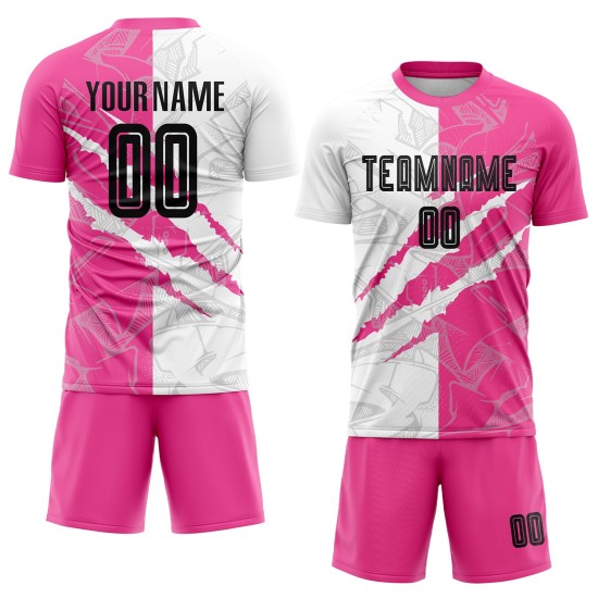 Benutzerdefinierte Graffiti Muster Schwarz-Rosa Scratch Sublimation Fußball Uniform Jersey Benutzerdefinierte Graffiti Muster Schwarz-Rosa Scratch Sublimation Fußball Uniform Jersey