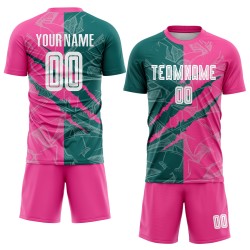 Benutzerdefinierte Graffiti Muster Teal-Pink Scratch Sublimation Fußball Uniform Jersey Benutzerdefinierte Graffiti Muster Teal-Pink Scratch Sublimation Fußball Uniform Jersey