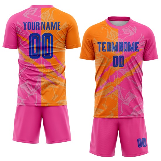 Benutzerdefinierte Graffiti Muster Royal Bay Orange-Pink Scratch Sublimation Fußball Uniform Jersey Benutzerdefinierte Graffiti Muster Royal Bay Orange-Pink Scratch Sublimation Fußball Uniform Jersey