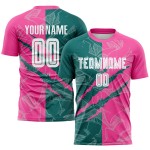 Benutzerdefinierte Graffiti Muster Teal-Pink Scratch Sublimation Fußball Uniform Jersey Benutzerdefinierte Graffiti Muster Teal-Pink Scratch Sublimation Fußball Uniform Jersey