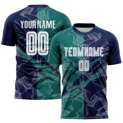 Benutzerdefinierte Graffiti Muster Teal-Navy Scratch Sublimation Fußball Uniform Trikot