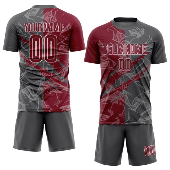Benutzerdefinierte Graffiti Muster Crimson-Steel Grau Scratch Sublimation Fußball Uniform Jersey Benutzerdefinierte Graffiti Muster Crimson-Steel Grau Scratch Sublimation Fußball Uniform Jersey