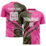 Benutzerdefinierte Graffiti Muster Oliv-Pink Scratch Sublimation Fußball Uniform Trikot Benutzerdefinierte Graffiti Muster Oliv-Pink Scratch Sublimation Fußball Uniform Trikot