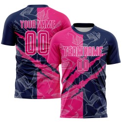 Benutzerdefinierte Graffiti Muster Hot Pink-Navy Scratch Sublimation Fußball Uniform Jersey