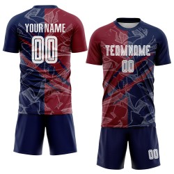 Benutzerdefinierte Graffiti Muster Crimson-Navy Scratch Sublimation Fußball Uniform Jersey Benutzerdefinierte Graffiti Muster Crimson-Navy Scratch Sublimation Fußball Uniform Jersey