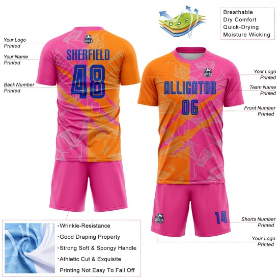 Benutzerdefinierte Graffiti Muster Royal Bay Orange-Pink Scratch Sublimation Fußball Uniform Jersey Benutzerdefinierte Graffiti Muster Royal Bay Orange-Pink Scratch Sublimation Fußball Uniform Jersey
