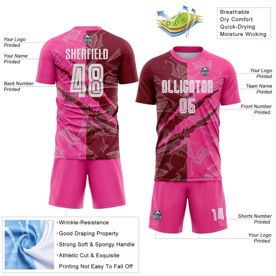Benutzerdefinierte Graffiti Muster Crimson-Pink Scratch Sublimation Fußball Uniform Jersey Benutzerdefinierte Graffiti Muster Crimson-Pink Scratch Sublimation Fußball Uniform Jersey