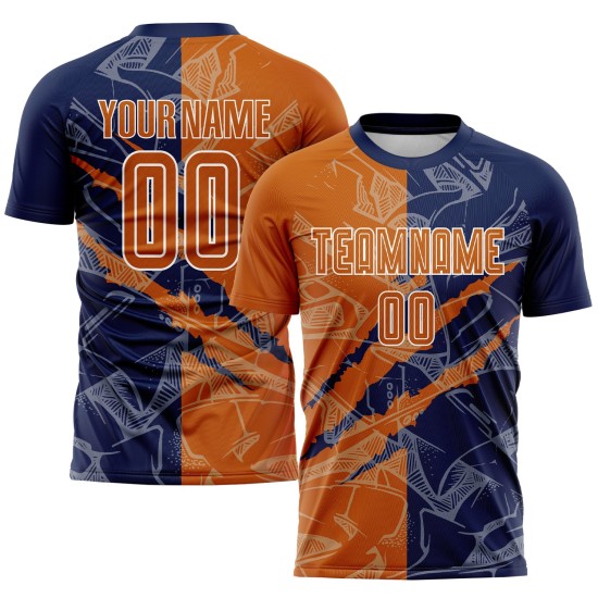 Benutzerdefinierte Graffiti Muster Texas Orange-Navy Scratch Sublimation Fußball Uniform Jersey Benutzerdefinierte Graffiti Muster Texas Orange-Navy Scratch Sublimation Fußball Uniform Jersey