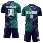 Benutzerdefinierte Graffiti Muster Teal-Navy Scratch Sublimation Fußball Uniform Trikot Benutzerdefinierte Graffiti Muster Teal-Navy Scratch Sublimation Fußball Uniform Trikot