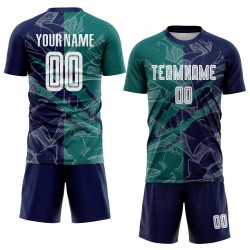 Benutzerdefinierte Graffiti Muster Teal-Navy Scratch Sublimation Fußball Uniform Trikot Benutzerdefinierte Graffiti Muster Teal-Navy Scratch Sublimation Fußball Uniform Trikot
