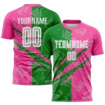 Benutzerdefinierte Graffiti Muster Gras Grün-Rosa Scratch Sublimation Fußball Uniform Jersey Benutzerdefinierte Graffiti Muster Gras Grün-Rosa Scratch Sublimation Fußball Uniform Jersey