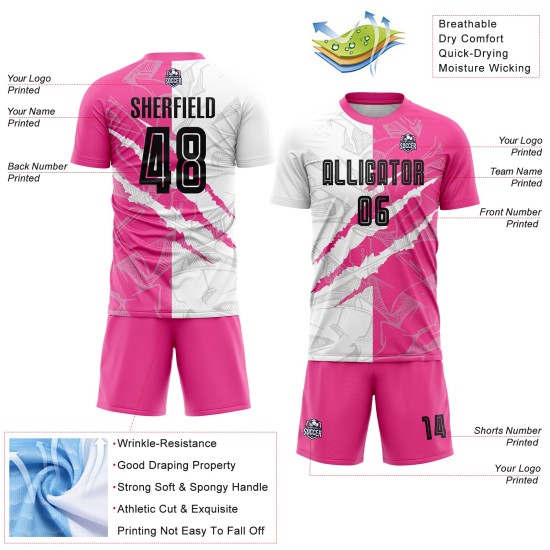 Benutzerdefinierte Graffiti Muster Schwarz-Rosa Scratch Sublimation Fußball Uniform Jersey Benutzerdefinierte Graffiti Muster Schwarz-Rosa Scratch Sublimation Fußball Uniform Jersey