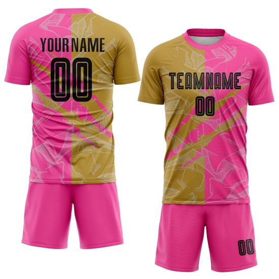 Benutzerdefinierte Graffiti Muster Schwarz Alt Gold-Pink Scratch Sublimation Fußball Uniform Jersey Benutzerdefinierte Graffiti Muster Schwarz Alt Gold-Pink Scratch Sublimation Fußball Uniform Jersey