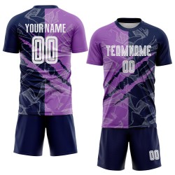 Benutzerdefinierte Graffiti Muster Medium Lila-Navy Scratch Sublimation Fußball Uniform Trikot Benutzerdefinierte Graffiti Muster Medium Lila-Navy Scratch Sublimation Fußball Uniform Trikot