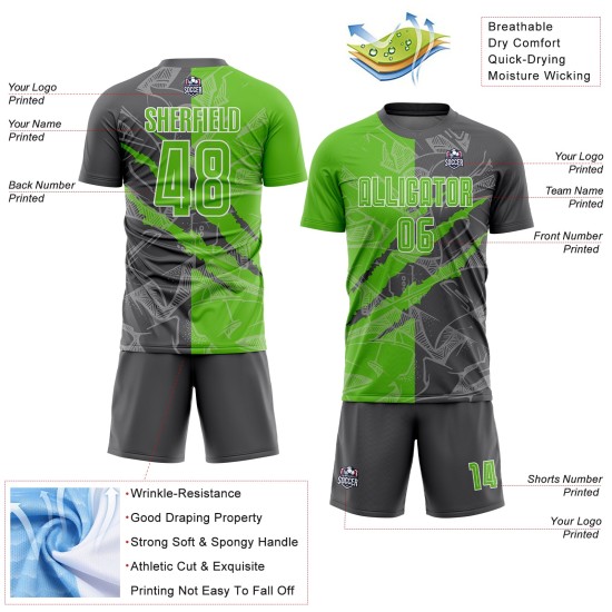 Benutzerdefinierte Graffiti Muster Aurora Grün-Stahl Grau Scratch Sublimation Fußball Uniform Jersey Benutzerdefinierte Graffiti Muster Aurora Grün-Stahl Grau Scratch Sublimation Fußball Uniform Jersey