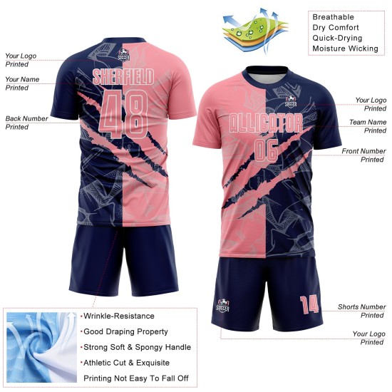 Benutzerdefinierte Graffiti Muster Medium Rosa-Navy Scratch Sublimation Fußball Uniform Trikot Benutzerdefinierte Graffiti Muster Medium Rosa-Navy Scratch Sublimation Fußball Uniform Trikot