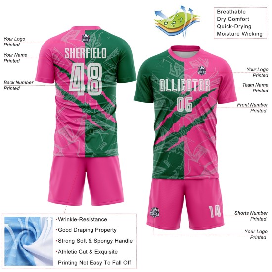 Benutzerdefinierte Graffiti Muster Kelly Grün-Pink Scratch Sublimation Fußball Uniform Jersey Benutzerdefinierte Graffiti Muster Kelly Grün-Pink Scratch Sublimation Fußball Uniform Jersey