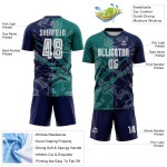Benutzerdefinierte Graffiti Muster Teal-Navy Scratch Sublimation Fußball Uniform Trikot Benutzerdefinierte Graffiti Muster Teal-Navy Scratch Sublimation Fußball Uniform Trikot
