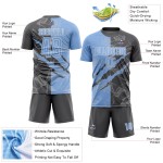 Benutzerdefinierte Graffiti Muster Hellblau-Stahlgrau Scratch Sublimation Fußball Uniform Jersey Benutzerdefinierte Graffiti Muster Hellblau-Stahlgrau Scratch Sublimation Fußball Uniform Jersey