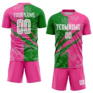 Benutzerdefinierte Graffiti Muster Gras Grün-Rosa Scratch Sublimation Fußball Uniform Jersey Benutzerdefinierte Graffiti Muster Gras Grün-Rosa Scratch Sublimation Fußball Uniform Jersey