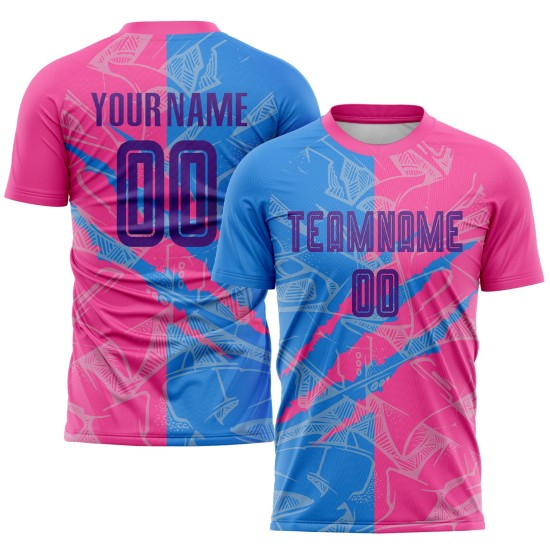 Benutzerdefinierte Graffiti Muster Lila Pulver Blau-Rosa Scratch Sublimation Fußball Uniform Jersey Benutzerdefinierte Graffiti Muster Lila Pulver Blau-Rosa Scratch Sublimation Fußball Uniform Jersey