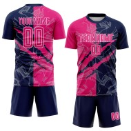 Benutzerdefinierte Graffiti Muster Hot Pink-Navy Scratch Sublimation Fußball Uniform Jersey Benutzerdefinierte Graffiti Muster Hot Pink-Navy Scratch Sublimation Fußball Uniform Jersey