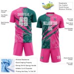 Benutzerdefinierte Graffiti Muster Teal-Pink Scratch Sublimation Fußball Uniform Jersey Benutzerdefinierte Graffiti Muster Teal-Pink Scratch Sublimation Fußball Uniform Jersey