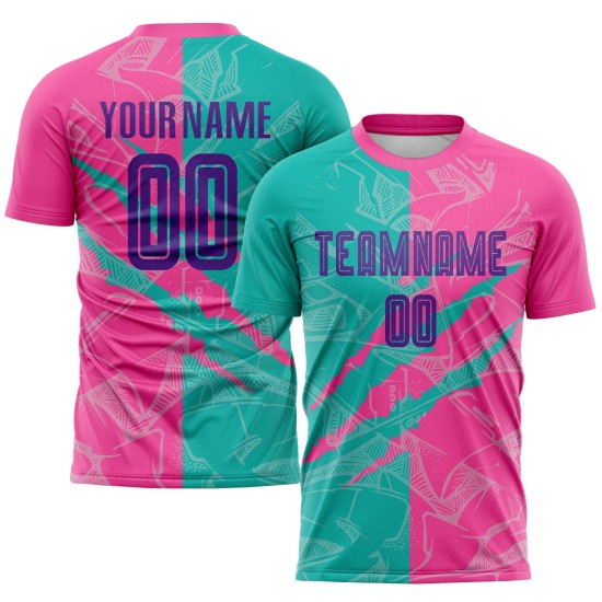 Benutzerdefinierte Graffiti Muster Lila Teal-Pink Scratch Sublimation Fußball Uniform Jersey Benutzerdefinierte Graffiti Muster Lila Teal-Pink Scratch Sublimation Fußball Uniform Jersey