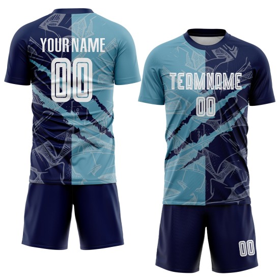 Benutzerdefinierte Graffiti Muster Schatten Blau-Navy Scratch Sublimation Fußball Uniform Jersey Benutzerdefinierte Graffiti Muster Schatten Blau-Navy Scratch Sublimation Fußball Uniform Jersey