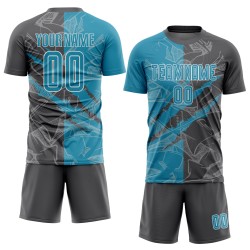 Benutzerdefinierte Graffiti Muster Panther Blau-Stahl Grau Scratch Sublimation Fußball Uniform Jersey